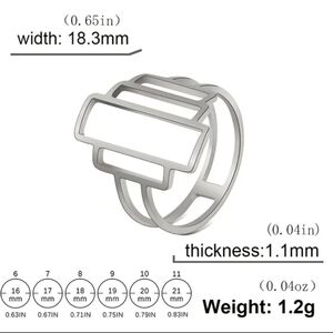Hollow Rectangular Geometric Architectural Shape Ring Stainless Steel Size 6